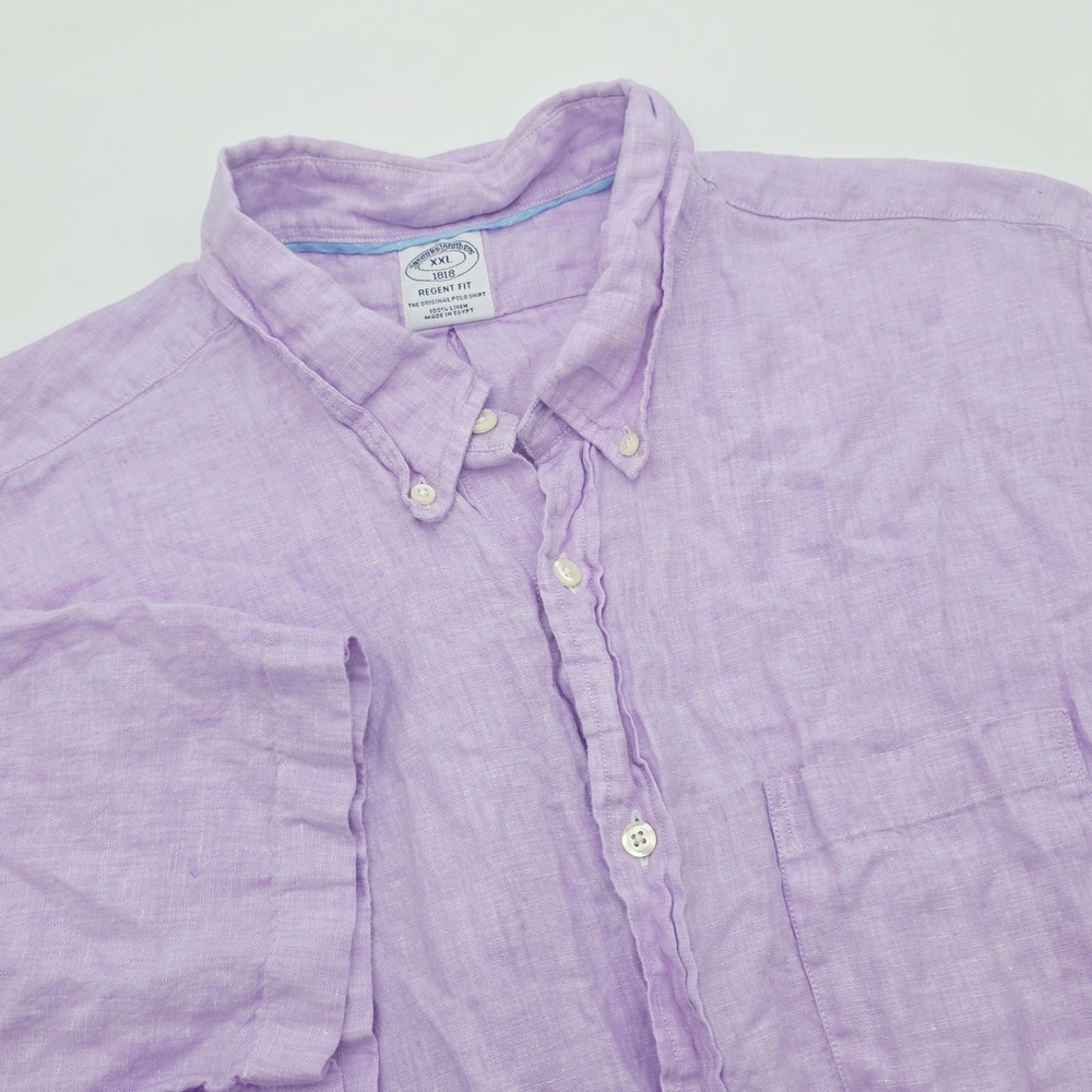 Brooks Brothers 1818 Regent Fit Linen Shirt XXL Mens Purple Short Sleeve Button
